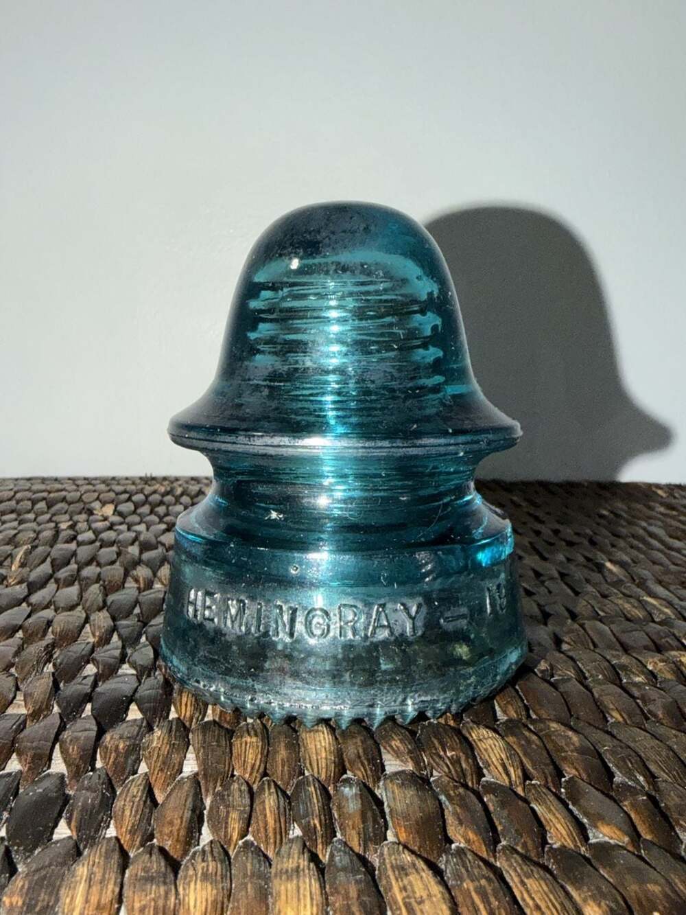 Vintage Hemingray 19 Aqua Teal Glass Telegraph Insulator